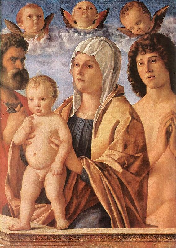 BELLINI, Giovanni Madonna with Child and Sts. Peter and Sebastian fgf oil painting picture